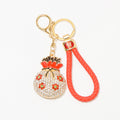 Rhinestone Plum Blossom Lucky Bag Keychain Gold Metal Cord view 5