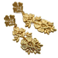 Gold Tone Textured Floral Statement Drop Stud Earrings view 5