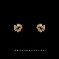 Gold Tone Starfish Shell And Aqua Stone Cluster Stud Earrings view 1
