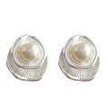 Silver Tone Layered Irregular Pearl Like Round Stud Earrings view 5