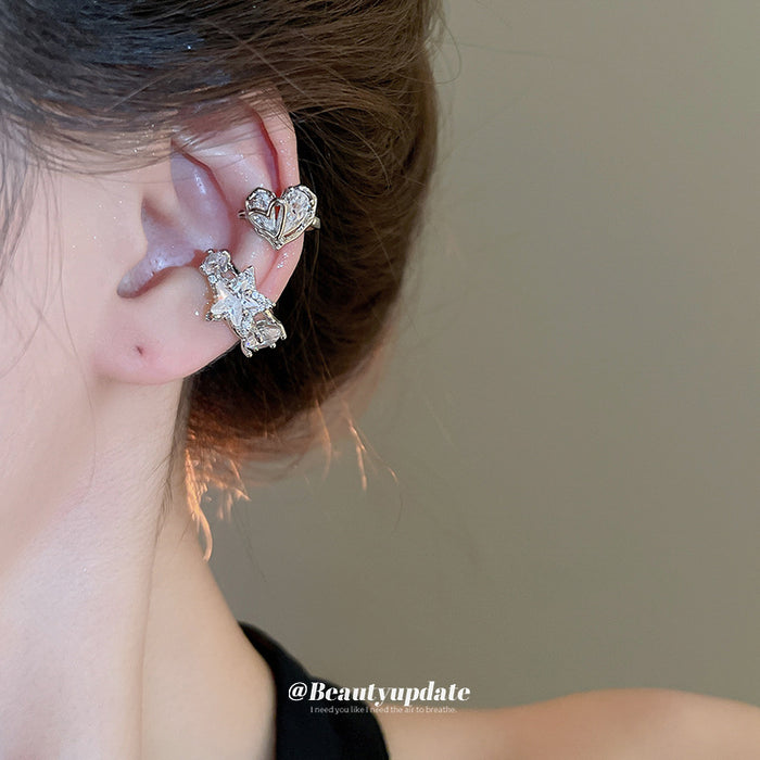 Silver Star Moon And Heart Single Ear Cuff With Decorative Details