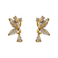 Gold Tone Clear Leaf Bow And Teardrop Stone Stud Earrings view 5