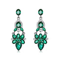 Green Silver Tone Green Floral Teardrop Tassel Crystal Three Designs Metal Dangle Earrings view 1