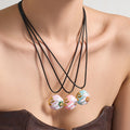 Black Cord Round Enamel Floral Pendant Necklace Styles view 4
