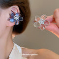 Crystal Flower Ear Clips with Blue and Clear Petals view 1