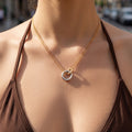 Round Geometric Pendant Necklace in Gold and Mixed Metal Tones view 2