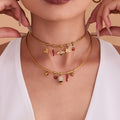 Gold Snake Chain Necklaces With Bell Bee Chili Charms view 1