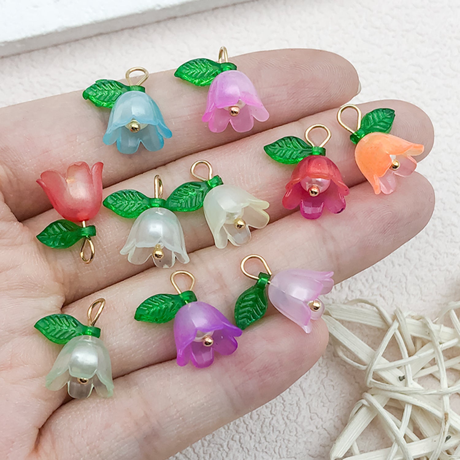 Acrylic Pearl Color Lily of the Valley Leaf Flower Charm Pendant for DIY Jewelry