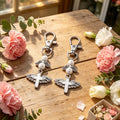 Silver Angel Wing Cross Lobster Clasp Charm With White Beads view 4