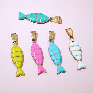 Striped Fish Charms in Six Bright Enamel Color Options
