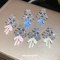 Crystal Flower Stud Earrings With Pastel Bow Drops view 4