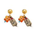 Mottled Stone Flower Drop Earrings In Gold Tone For Distinctive Statement Styling view 5