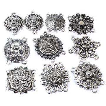 Mixed Ornate Multi Loop Floral Metal Connectors in Silver Tone