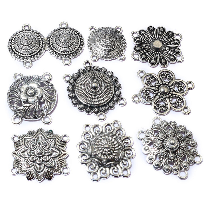 Mixed Ornate Multi Loop Floral Metal Connectors in Silver Tone