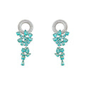 Silver Tone Emerald Green Leaf Vine Long Drop Stud Earrings view 5