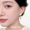 Cream Enamel Camellia Pearl Zircon Drop Stud Earrings view 2