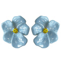 Pale Blue Five Petal Flower And Yellow Center Stud Earrings view 5