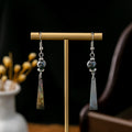 Black Bead and Iridescent Rectangle Two-Way Earrings view 6
