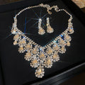 Layered Teardrop Crystal Necklace And Earring Set In Green Or Champagne view 7