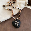 Black Heart Cross Pendant Necklaces in Two Patterns view 7