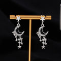 Silver Tone Star Crescent Moon Rhinestone Tassel Drop Earrings view 4