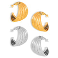 Gold Steel Twisted Multi Layer Half Hoop Earrings Titanium view 5
