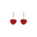 Red Crystal Look Heart Gold Tone Dangle Stud Earrings view 5