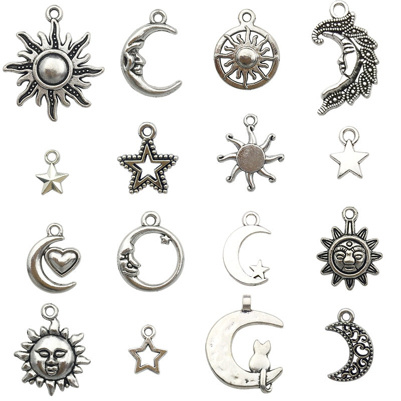 Antique Silver Zinc Alloy Sun Moon Star Charm Pendant for DIY Necklace Bracelet