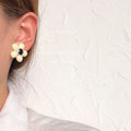 Glossy Five Petal Flower Stud Earrings Black And Cream view 2