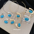 Turquoise Resin Oval Earring Bracelet Choker Jewelry Set view 3