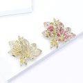 Pave Zirconia Flower Brooch Gold Tone Petal Accent Pin view 3