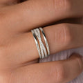 Triple-Rail Clear Stone Wide Ring In Gold And Silver Tones view 5