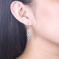 Silver Tone Open Braided Marquise Long Drop Earrings view 2