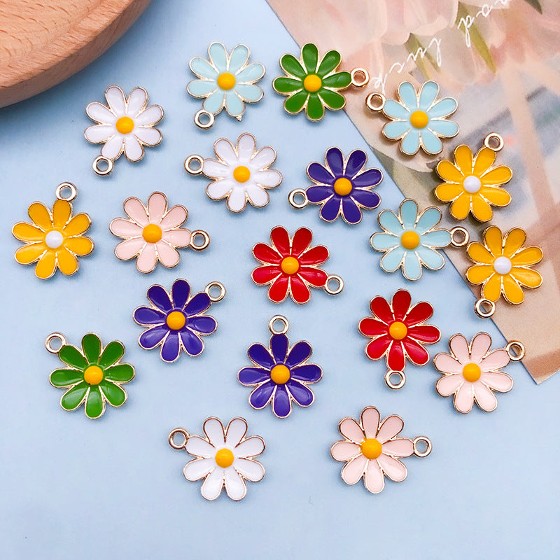 Enamel Zinc Alloy Daisy Flower Charm Pendant for DIY Earrings Necklace Bracelet