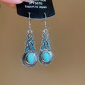 Silver Tone Turquoise Leaf and Filigree Drop Earrings view 7
