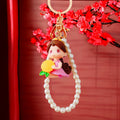 Pearl Loop Cartoon Girl Keychains in Three Sunflower Dress and Hat Designs view 5