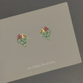 Gold Tone Mint Green Crystal Grape Cluster Stud Earrings view 1