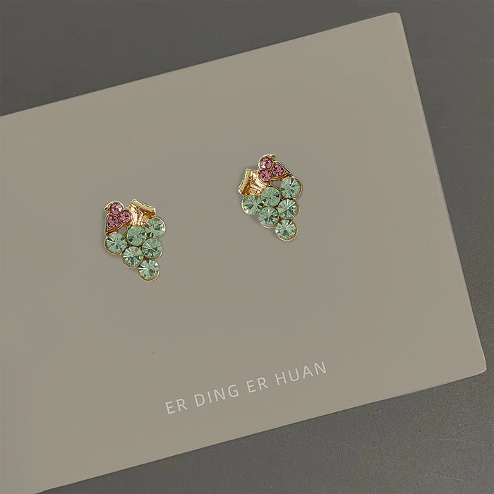 Gold Tone Mint Green Crystal Grape Cluster Stud Earrings