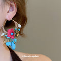 Beaded Elephant And Fish Charm Hoop Earrings Statement Jewelry view 3