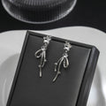 Silver Star and Ribbon Bow Extra Long Dangle Stud Earrings view 3