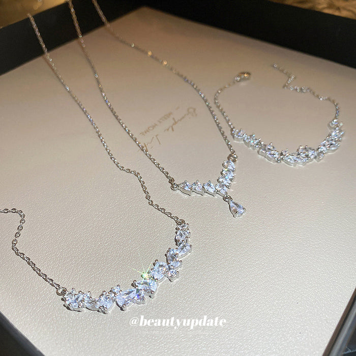 Silver Marquise Crystal Wheat Bracelet and Drop Necklace Two