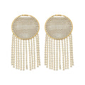 Round Crystal Fringe Statement Earrings with Polished Metal Tone Details view 5