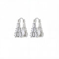 Silver Pearl Look Geometric Delicate Small Huggie Earrings view 5