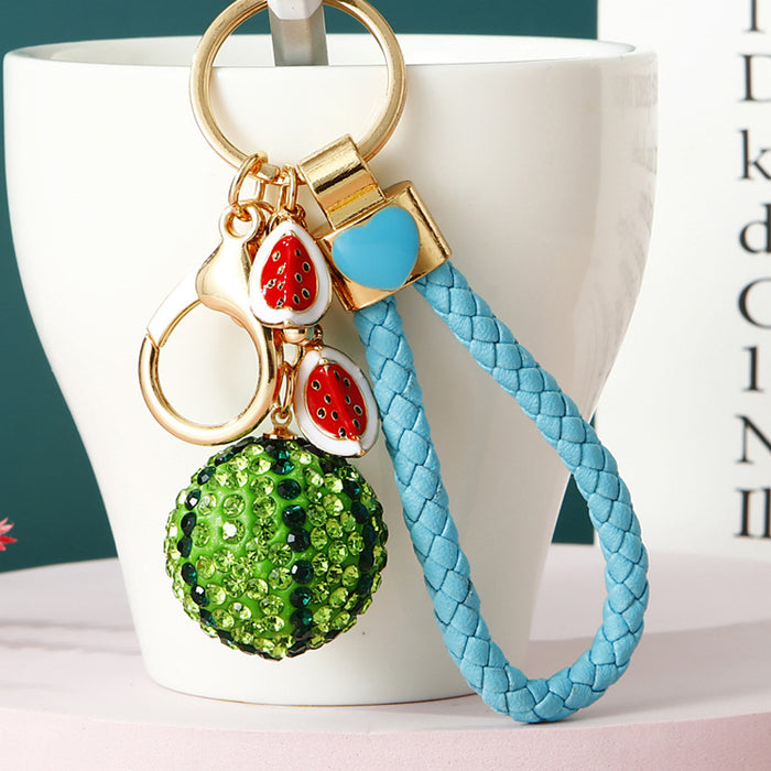 Jeweled Watermelon Keychains with Optional Blue Braided Wrist Loop