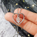 Open Heart and Diamond Shape Crystal Pendant Necklace view 2