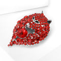 Red Rhinestone Wolf Head Brooch Silver Tone Full Crystal Pin view 3