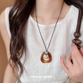 Brown Resin Geometric Pendant Cord Necklaces in Six Designs view 3