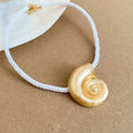 Spiral Shell Pendant Cord Necklace with Polished Metal Tone Details view 8