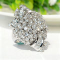 Oversized Clear Stone Floral Cluster Statement Ring In Silver Tone view 2