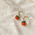 Gold Tone Persimmon Drop Earrings Pearl Curved Hooks view 4
